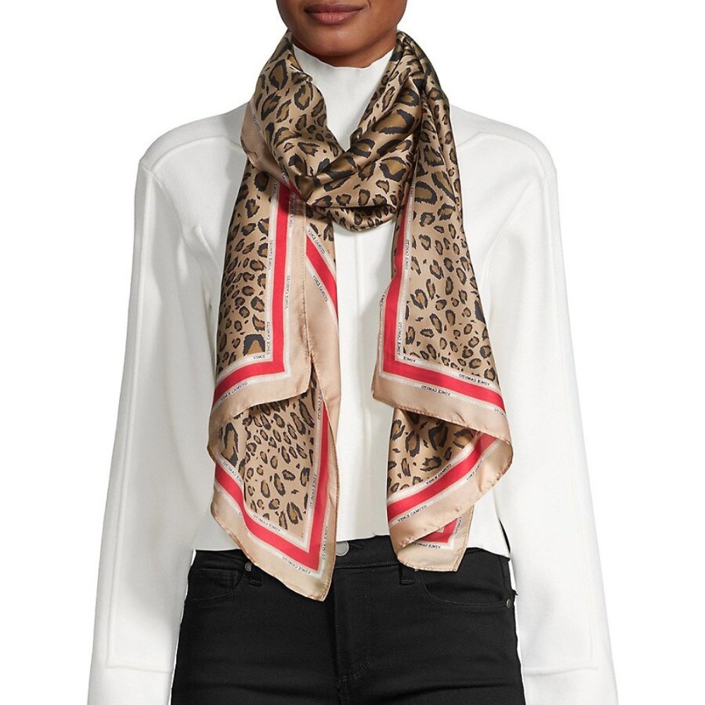 Vince Camuto Logo Stripe Leopard-print Scarf
